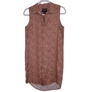 Tahari Sleeveless Button Up Linen Shirt Dress Women’s Size XS Animal Print Hi-Lo